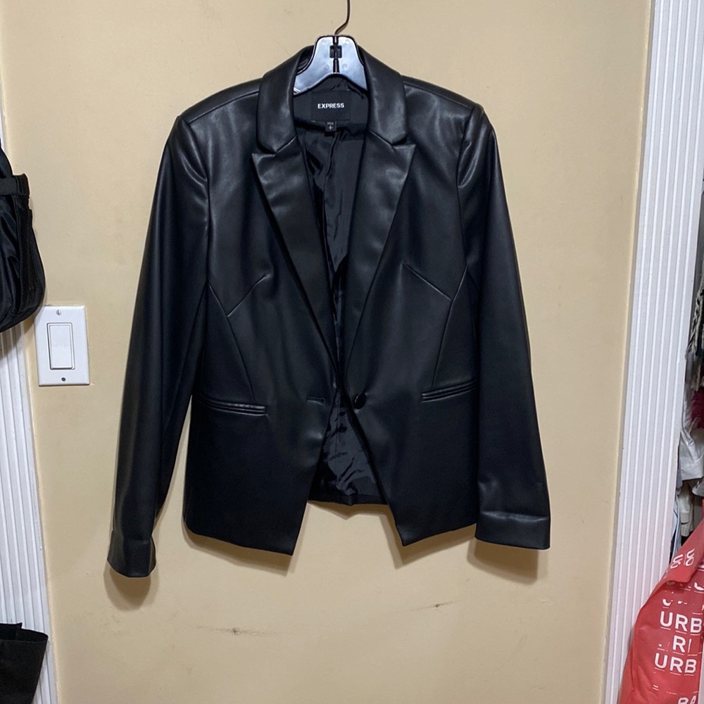 Faux leather blazer